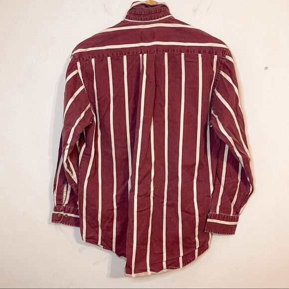 Vintage Striped Button Down Burgundy Flannel Shirt Size L - Picture 3 of 6